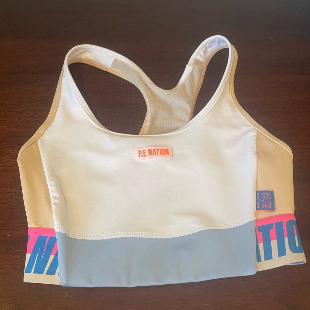 P.E Nation Cream and Blue Sports Bra